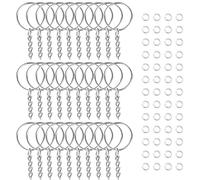 50Pcs Silver Key Rings with Chain, 4-Segment Link Keychain Making Kit Bulk - Sturdy Metal Findings for DIY Jewelry Crafts and Keyring Supplies