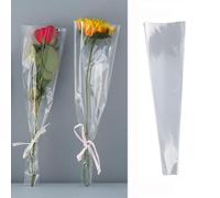 50PCS Single Floral Packaging Bag Flower Clear Plastic Bags Wrapping Rose Packaging Water Proof Packing Supplies for Mothers Day Graduation Wedding Birthday Valentines Day Party