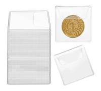 50Pcs Single Pocket Coin Sleeves, 2.1 x 2.1 Inches Flips Clear Coin Protectors, Small Pouches for Coin Storage, Individual Plastic Coin Holders for Coin Currency Bills Collectors (Rectangular)