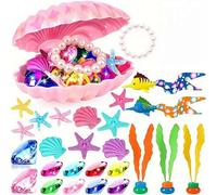 50Pcs Sinking Pool Toys Treasure Chest with Acrylic Gems & Sea Animals, Underwater Diving Game Set, Summer Swimming Party Favors Birthday Gift for Boys Girls (A)
