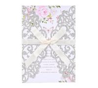 50Pcs Sliver Glitter Wedding Invitations with Envelopes and Rsvp Cards Ribbons Laser Cut Invitation Blank Inner Sheet Pearl Paper Tarjetas de Invitación Para Boda XV Anos Quinceañera Wedding Invite