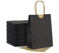 50Pcs Small Black Paper Bags With Handles, Paper Gift Bags a5 Size, 130GMS Thicken Kraft bags Party Favor Shopping includes lables for Favor Birthday Party Wedding Shopping Retail