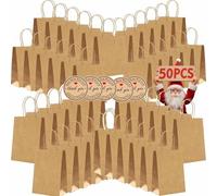 50Pcs Small Paper Bags With Handles, Paper Gift Bags a5 Size, 130GMS Thicken Kraft bags Party Favor Shopping includes lables for Favor Birthday Party Wedding Shopping Retail (A-Brown)