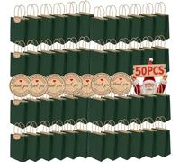 50Pcs Small Paper Bags With Handles, Paper Gift Bags a5 Size, 130GMS Thicken Kraft bags Party Favor Shopping includes lables for Favor Birthday Party Wedding Shopping Retail (F-Dark Green)