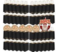50Pcs Small Paper Bags With Handles, Paper Gift Bags a5 Size, 130GMS Thicken Kraft bags Party Favor Shopping includes lables for Favor Birthday Party Wedding Shopping Retail (B-Black)