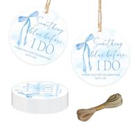 50PCS Something Blue Before I Do Thank You Tags, Blue Bows Gift Tag with String for Bridal Shower, Bow Ribbon Thank You Paper Tags for Wedding Party Bridal Shower Birthday Party Favor.