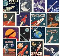 50Pcs Space Travel Stickers With Moon, Earth, Mars - Universe Collection for Kids, Vintage Rocket, Waterproof Space Explorer Astronaut Decals for Laptop, Skateboard, Suitcase, Water Bottle