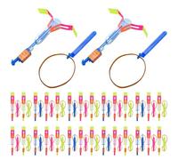 50PCS Spin Copter LED Flying Toy with Slingshots & Arrows Funny Glow Toys Easy to Use Summer Outdoor Games Slingshot Flyer for Children's Day Party Gifts