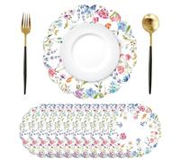 50Pcs Spring Floral Round Paper Placemats,13.4 Inch Wildflower Disposable Place Mats Spring Summer Scalloped Table Mats for Kitchen Dining Birthday Banquet Wedding Party Supplies