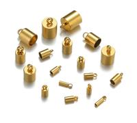 50pcs Stainless Steel Crimp End Caps Leather Cords End Tip Beads Caps PVD Plated Gold Clasps DIY Jewelry Making Finding Supplies