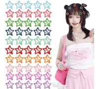 50Pcs Star Hair Clips, Metal Star Snap Hair Clips, Star Clips 2000s Colorful Star Hairpins, Anti Skid Star Clips for Thick Thin Hair, Kawaii Hair Clips Hair Accessories for Girls Women (10 Colors)