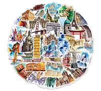 50PCS Stickers for Famous Buildings,World Architecture Stickers,Teens Boys and Girls Sticker Pack Vinyl Skateboard Guitar Door Laptop Luggage Car Bike Water Bottle Birthday Party Supplies Stickers
