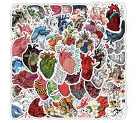 50PCS Stickers for Heart, Heart Stickers,Teens Boys and Girls Sticker Pack Vinyl Skateboard Guitar Door Laptop Luggage Car Bike Water Bottle Birthday Party Supplies Stickers