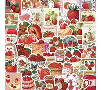 50Pcs Strawberry Stickers Cute Funny Fruit Sticker Vintage Stamp Aesthetic Waterproof Vinyl Decals Kids Self Adhesive Reward Stickers Scrapbook Supplies for Laptop Cup Wraps Luggage Skateboard