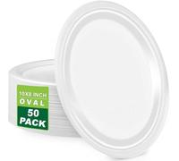 50pcs STRONG LARGE DISPOSABLE PLATES OVAL 10"x 8" Ecofriendly Disposable Plates, STRONG DISPOSABLE DINNER PLATES, Microwave Safe, Party Plates for HOT & COLD Food Strong & Sturdy Plates