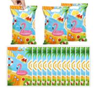 50Pcs Summer Pool Party Favor Bag Poolside Flamingo Plastic Gifts Bags with Handle Beach Party Decorations Goody Candy Treat Bags for Summer Hawaii Tropical Birthday Supplies