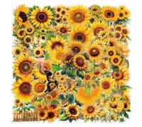 50PCS Sunflower Transparent Stickers for Water Bottles Skateboard Laptop Bike Notebook Computer Luggage Phone Journal Phone Case,Cartoon Flower Aesthetic Waterproof Decals Teens Girls Kids