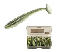 50pcs Swimbaits Paddle Bulk Lure Kit, Soft Plastic Fishing Bait for Bass Trout Crappie, Durable Swimmer for Saltwater/Freshwater(Light Green, 5in)