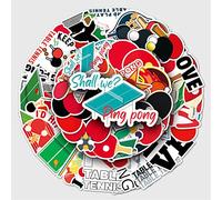 50Pcs Table Tennis Stickers Laptop Car Scrapbook Phone Skateboard Suitcase Luggage Bike Ping-Pong Stickers Vinyl Waterproof Aesthetic Personalised Stickers for Teens Boys Girls Adults Children