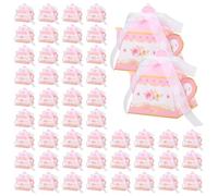 50Pcs Tea Party Favor Present Box Teapot Candy Box Theme Tea Pot Party Decoration for Weddings Birthdays Baby Showers Girls Vintage Floral Style Paper Goodie Treat Bag