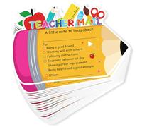 50Pcs Teacher Mail Notes to Parents, Happy Mail from Teacher, Brag Cards for Students Behavior Classroom Must Haves to Send Home for Preschool Kindergarten Elementary School Supplies (Pencil B)