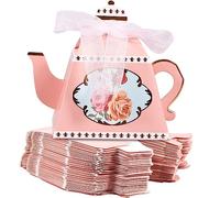 50Pcs Teapot Candy Box Vintage Floral Party Food Boxes 8.5x8.5x10.5cm Reusable Paper Flower Wedding Favour Boxes Decorative Present Bags for Wedding Bridal Birthday Party (pink)
