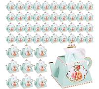 50Pcs Teapot Candy Box Vintage Floral Teapot Shape Box Reusable Paper Flower Tea Party Gift Boxes Cute Mini Decorative Present Bags for Wedding Bridal Birthday Party 8.5x8.5x10.5cm(blue)