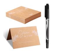 50Pcs Tented Wedding Name Cards, Folded Table Name Cards, Kraft Paper Place Cards, Paper Tent Cards, Party Escort Cards with Marking Pen, Custom Guest Names Cards for Dinner Reception Decorations