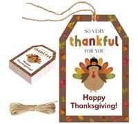 50Pcs Thanksgiving Gift Tags, Thank You Tags with String | Thankful for You Tag Paper Labels, Happy Thanksgiving Tag for Gift Wrapping Fall Harvest Decorations