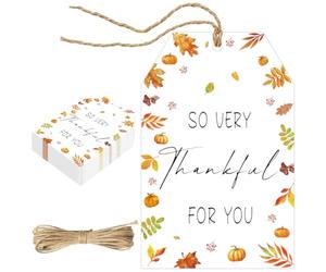 50Pcs Thanksgiving Gift Tags, Thank You Tags with String | Thankful for You Tag Paper Labels, Happy Thanksgiving Tag for Gift Wrapping Fall Harvest Decorations