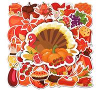 50pcs Thanksgiving Stickers, Fall Stickers for Kids Adults Autumn Harvest Maple Leaf Envelope Seal Labels Turkey Decal Decor for Scrapbooking Greeting Card Gift Bag Party Supplies Crafts Decorations