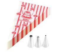 50pcs Thickened Piping Bag, AKE Piping Bags with 3 Piping Tips, Food Supplement Baking Tools, Cream Squeezing Bag, Cake Snack Squeezing Tool, 3Of Piping Nozzles