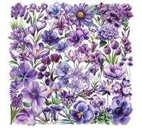 50PCS Transparent Purple Flower Stickers for Luggage,Suitcase,Water Bottle,Notebook,Guitar,Bumper,Bike,Laptop,Aesthetic Cute Floral Vinyl Sticker,Teens Adults Sticker,Botanical Trendy Graffiti Decal