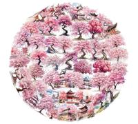 50PCS Transparent Watercolor Tree Stickers for Luggage,Bumper,Helmet,Notebook,Laptop,Scrapbook,Water Bottle,Cute Pink Leaf Cartoon Vinyl Sticker,Girls Teens Adults Decal,Aesthetic Graffiti Decals