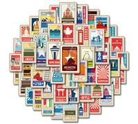 50Pcs Travel Map Tourist Wonders Stickers - Laptop, Car, Scrapbook, Phone, Skateboard - World Famous Tourism Country Regions - Waterproof Personalised Stickers for Teens, Boys, Girls, Adults, Children