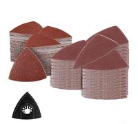 50PCS Triangle Sanding Pads Hook Oscillating Tool Detail Sanding Pads Kit Multi Tool Sanding Pad Kit 60/80/100/120/240 Grits No Holes for Wood Plaster Surfaces Polish Sanding 90 x 90 mm