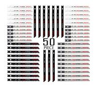 50PCS U-Shank Jigsaw Blades Set with Storage Case, Contractor Assorted HCS/HSS Jig Saw Blades for Wood, Plastic and Metal Cutting, 6T 8T 10T 12T 20T 21T