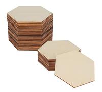 50PCS Unfinished Blank Wood Pieces, 4 Inch Natural Hexagon Wooden Slices Cutouts for DIY Crafts Pyrograph Painting Staining Burning Engraving Carving Coasters
