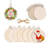 50PCS Unfinished Round Wooden Christmas Ornaments - Baubles, Tree Decorations, Wood Slices for DIY Crafts, Discs to Paint