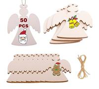 50PCS Unfinished Wooden Circles With Holes for Christmas Ornaments - Round Baubles and Tree Decorations - Wood Slices for Angel Crafts