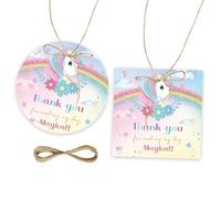 50pcs Unicorn Thank You Tags, Magical Gift Tag with String for Wedding Party, Unicorn Round Thank You Paper Tags for Rainbow Baby Girl Birthday/Gender Reveal Party Favors