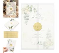 50Pcs Vellum Sleeves,5x7inch Wedding Invitation Kit with Sealing Sticker Pre-Folded Vellum Jacket for Wedding Baby Shower Birthday Greeting Card(Green Leaves)