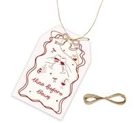 50pcs Vino Before Vows Thank You Tags, Wine Gift Tag with String for Bachelorette, Cheery Bow Thank You Paper Tags for Bridal Shower/Engagement Party Favors