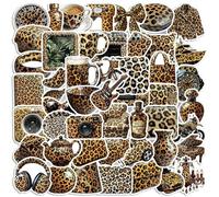 50Pcs Vintage Astronomy Stickers, Space Moon Planets Galaxy Stickers, Vinyl Waterproof Retro Celestial Decals for Laptops Water Bottles Skateboard Books, Teens and Adults (Leopard Print)
