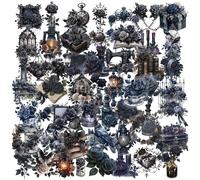 50Pcs Vintage Astronomy Stickers, Space Moon Planets Galaxy Stickers, Vinyl Waterproof Retro Celestial Decals for Laptops Water Bottles Skateboard Books, Teens and Adults (Black Rose)