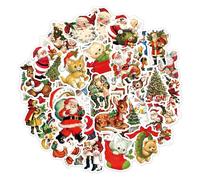 50Pcs Vintage Christmas Stickers for Scrapbooking Various Shaped Self-Adhesive Paper Sticker Xmas Scrapbook Sticker DIY Art Craft Supplies Christmas Decoration Stickers for Christmas Stocking Filler