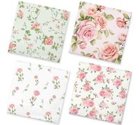 50Pcs Vintage Floral Napkins | Spring Disposable Paper Napkins Vintage Rose Floral Decoration | 4Patterns for Garden Spring Tea Party (Pink)
