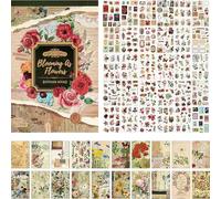 50PCS Vintage Flower Scrapbook Stickers, 400PCS Pre-Cut Washi Paper, 20PCS Decorative Paper, Stickers for Journaling, Card Making, Water Bottle, Laptop (Flower)