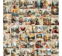 50pcs Vintage Graffiti Scrapbook Stickers, City Tourist Travel Stickers for Adults, Retro Label, Self-Adhesive Vinyl Sticker Pack, for Suitcase Laptop Guitar Journals Skateboard Scrapbook