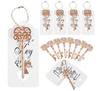 50Pcs Vintage Key Beer Opener, Metal Key Bottle Openers with Tag Card and Chain,Crown Beer Opener Keychain, Party Favor Guest Souvenir Gift Set for Engagement Christmas Part(Rose Gold)